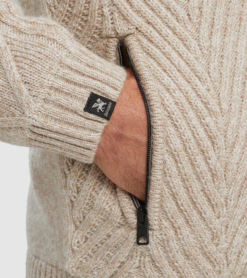 Vanguard gevoerd vest met wol en ingebreid patroon beige