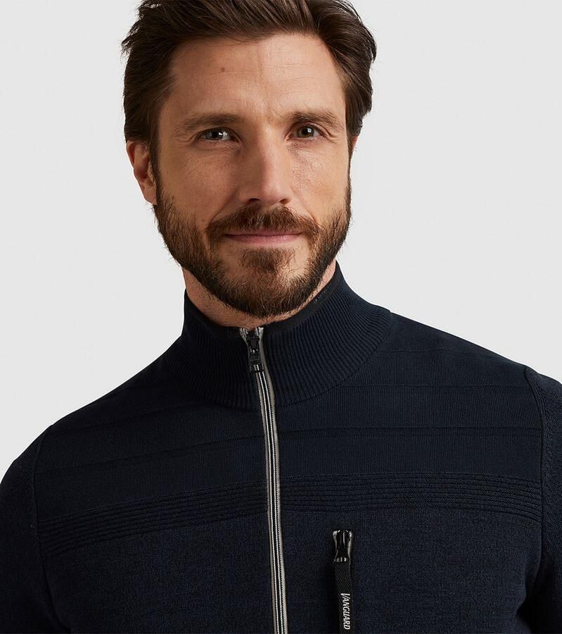VANGUARD Heren Truien & Vesten Zip Jacket Cotton Bonded Mouline Donkerblauw - Foto 3