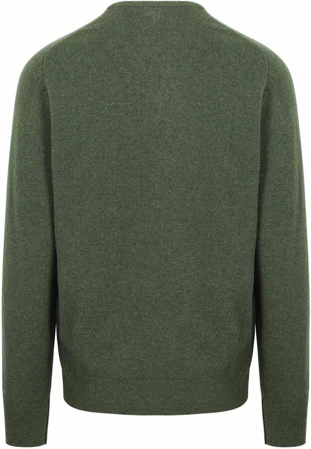 William Lockie Sweater Trui Lamswol V-Hals Olijfgroen