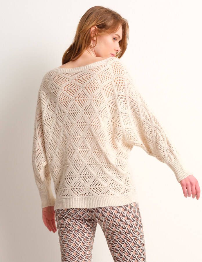 terStal Dames ajour gebreide trui beige in maat