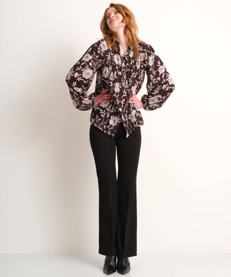terStal Dames blouse all-over bloemenprint zwart in maat