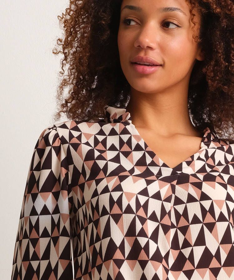 terStal Dames blouse driehoeksprint beige in maat