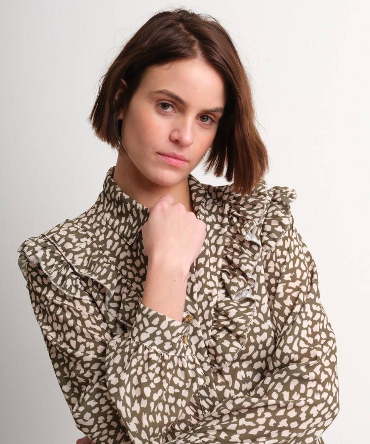 terStal Dames blouse met ruche v-design groen in maat