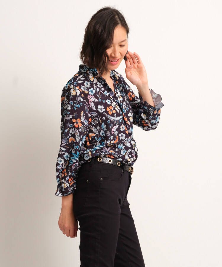 terStal Dames blouse top bloemenprint zwart in maat