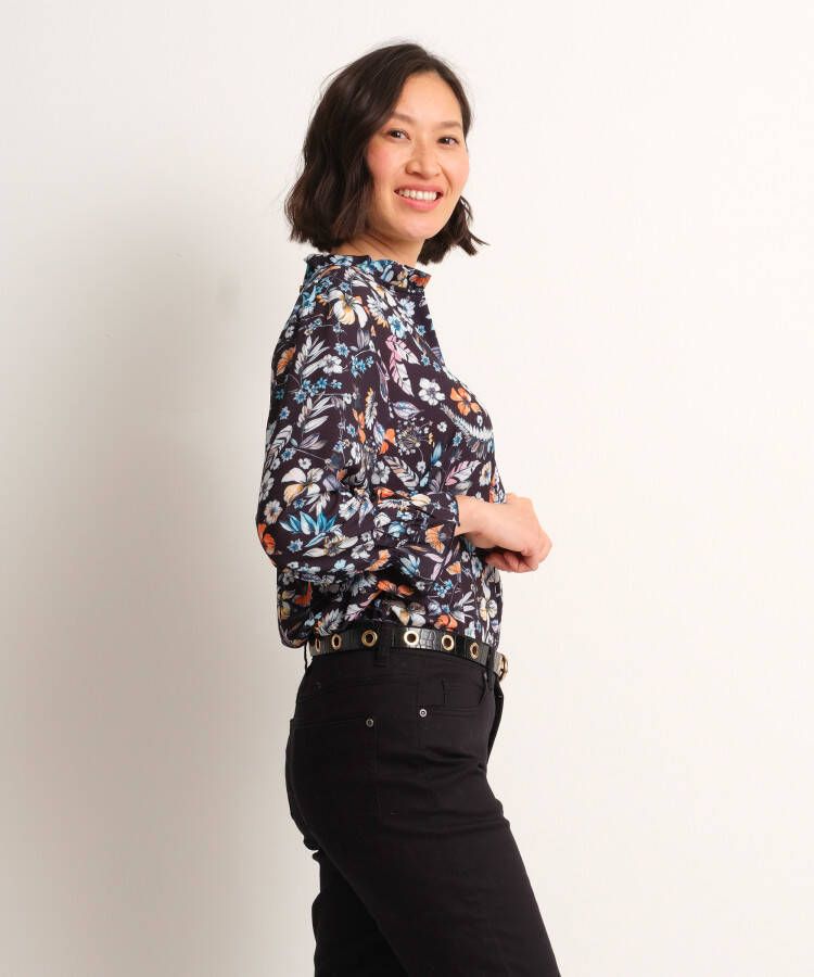 terStal Dames blouse top bloemenprint zwart in maat
