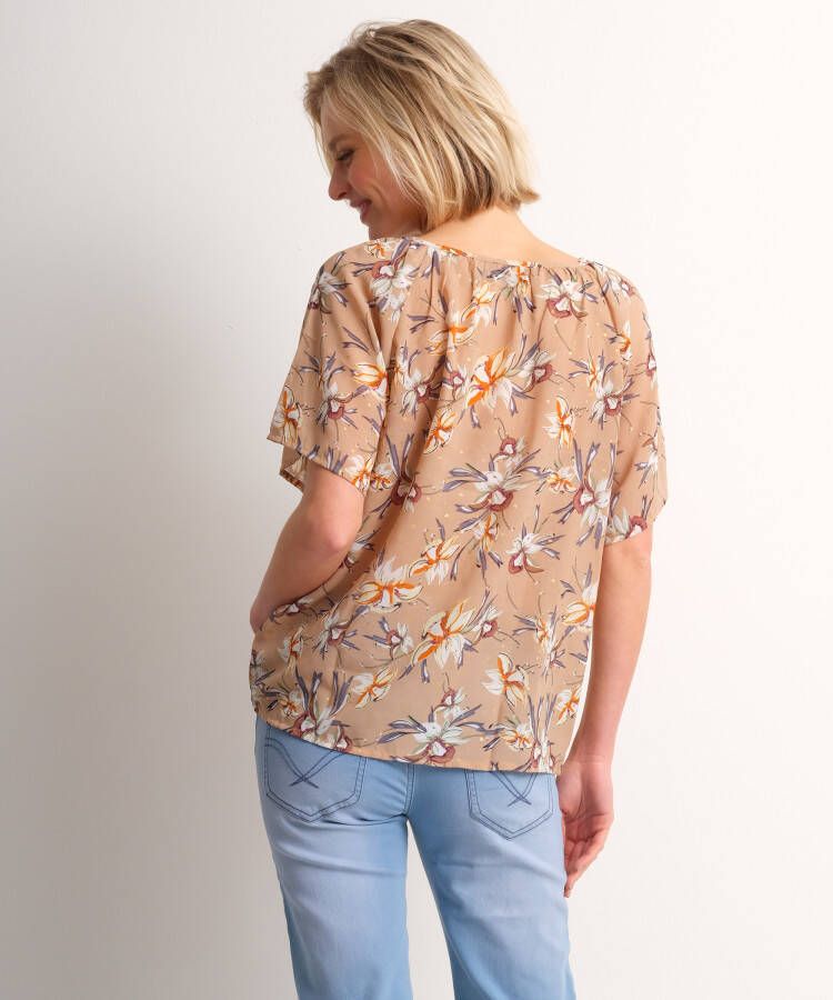 terStal Dames chiffon blouse bloemendessin bruin in maat