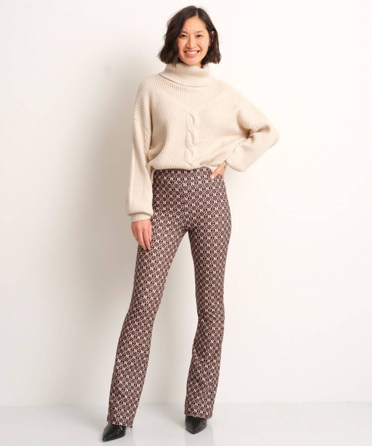 terStal Dames flared broek grafische print zwart in maat
