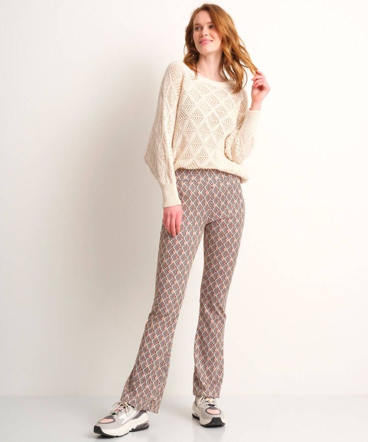 terStal Dames flared broek retroprint beige in maat