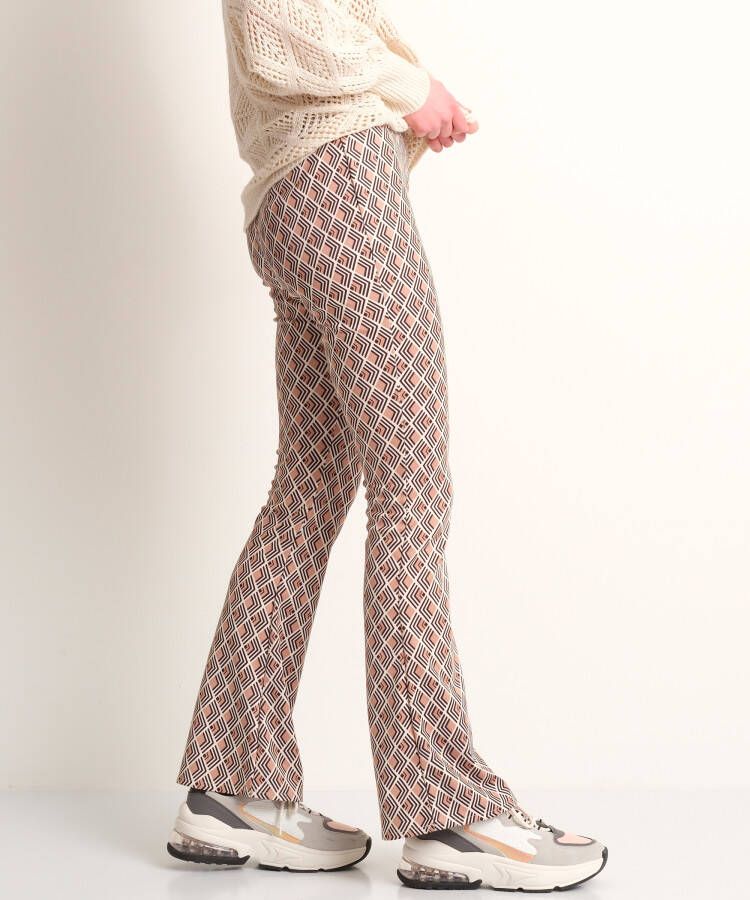 terStal Dames flared broek retroprint beige in maat
