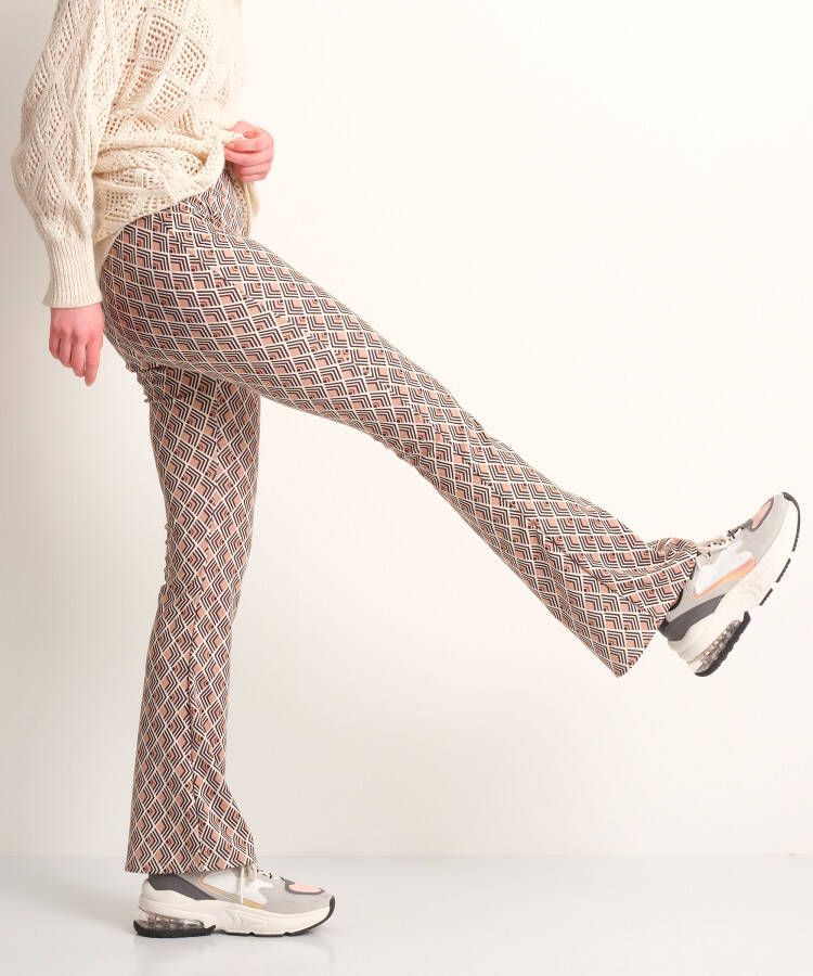 terStal Dames flared broek retroprint beige in maat