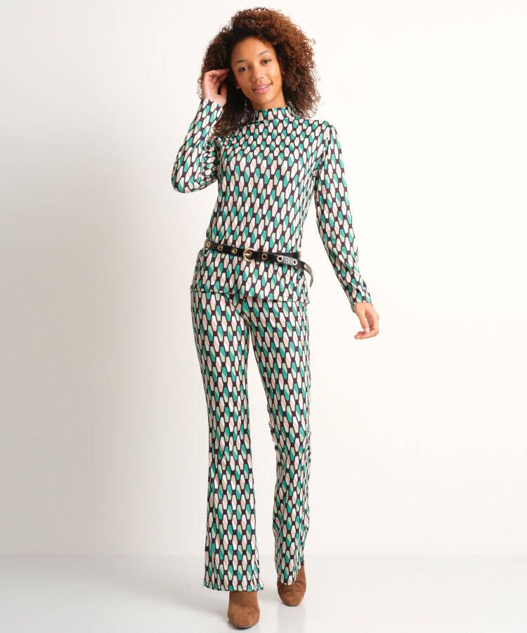 terStal Dames flared broek retroprint groen in maat