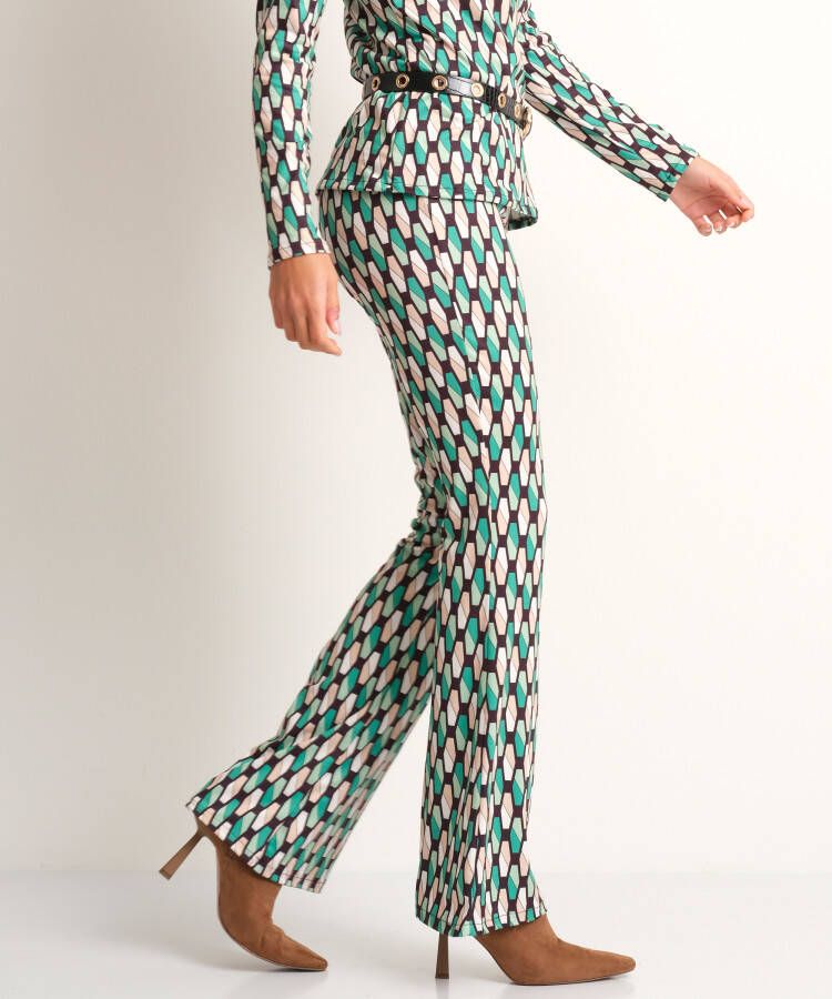 terStal Dames flared broek retroprint groen in maat