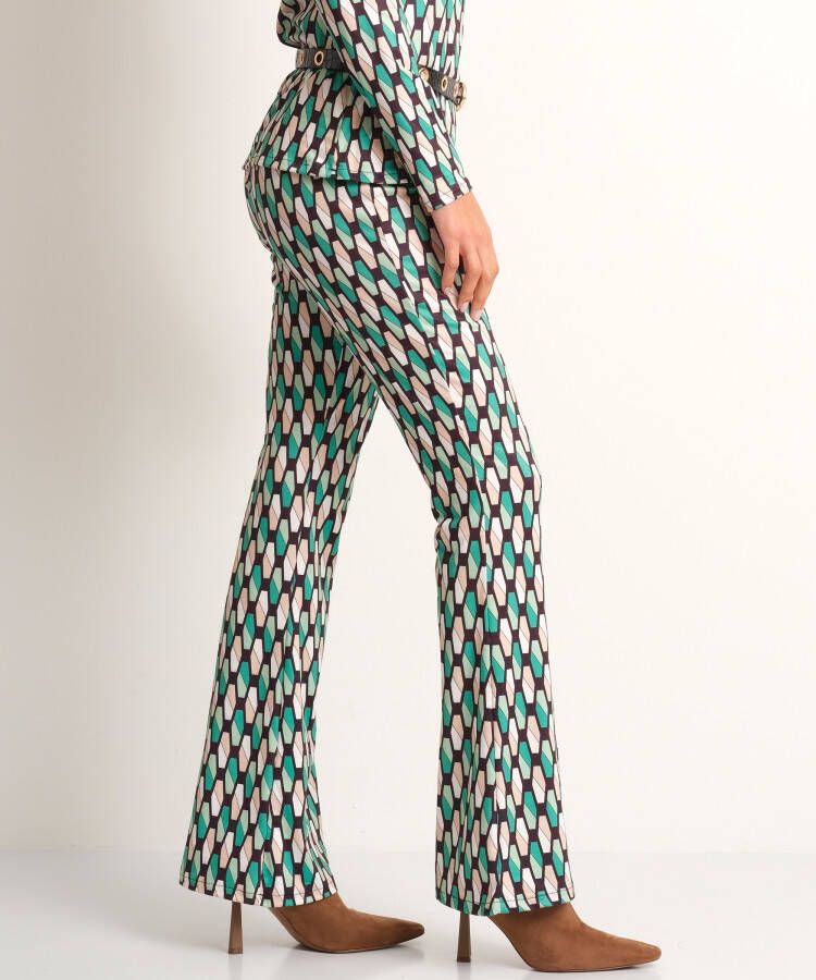 terStal Dames flared broek retroprint groen in maat