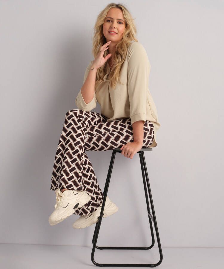 terStal Dames flared fit broek blokkenprint zwart in maat