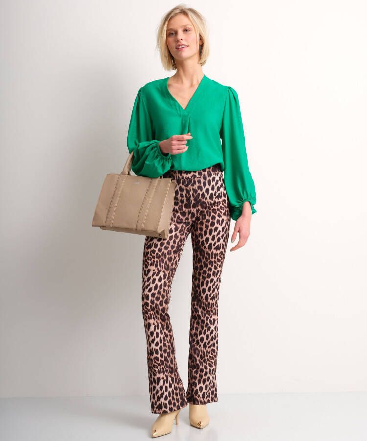 terStal Dames flared fit broek panterprint bruin in maat