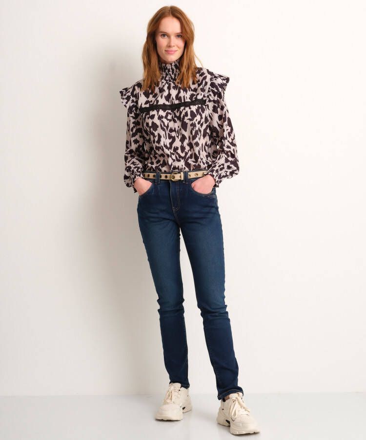 terStal Dames gesmockte blouse met kant zwart in maat