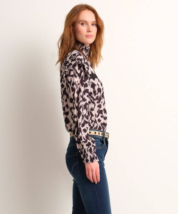 terStal Dames gesmockte blouse met kant zwart in maat