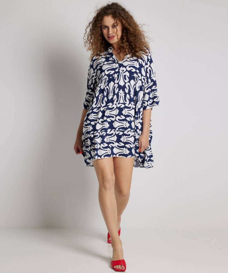 terStal Dames korte wijde jurk blauw in maat
