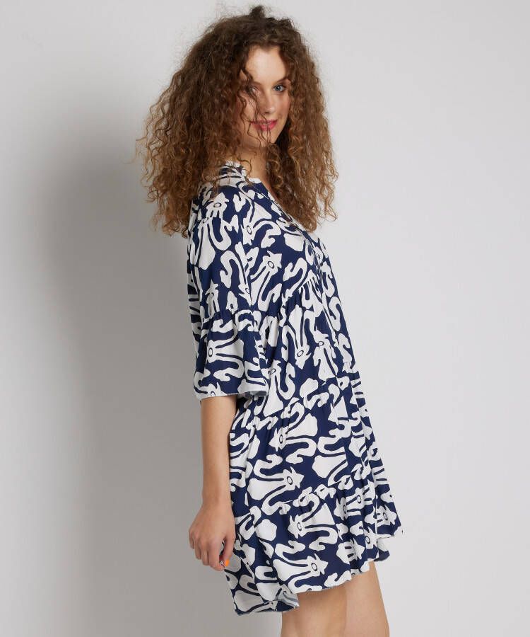 terStal Dames korte wijde jurk blauw in maat