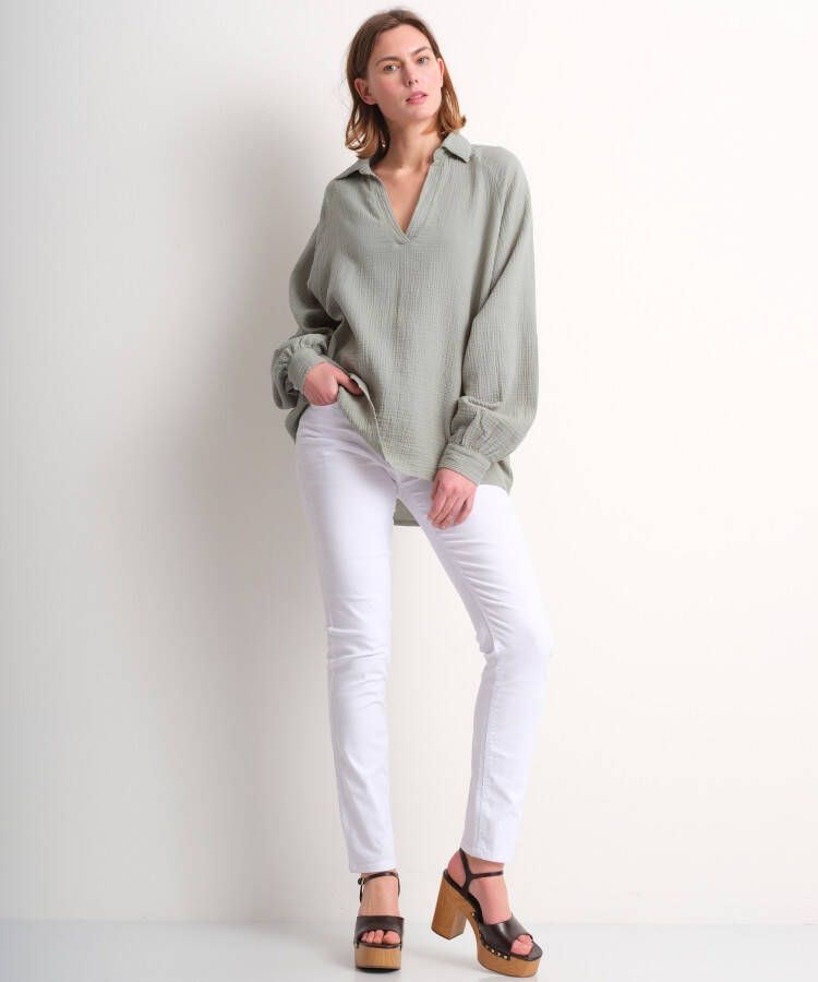 terStal Dames oversized uni blouse groen in maat