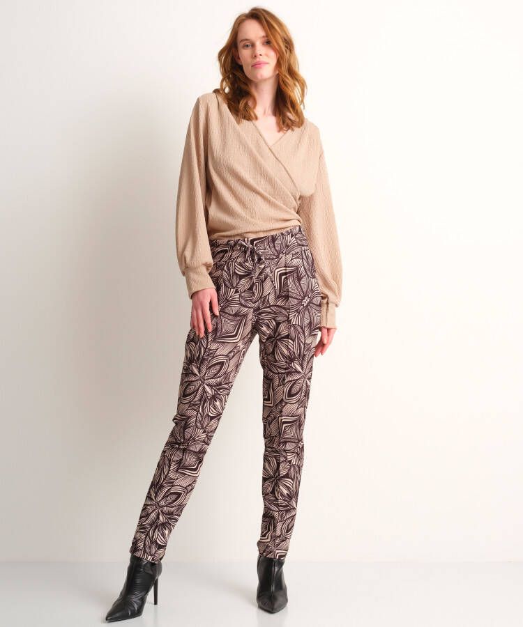 terStal Dames pantalon met bladprint zwart in maat