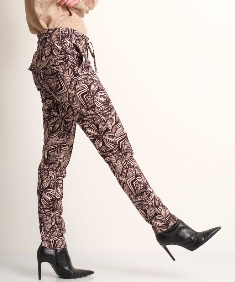 terStal Dames pantalon met bladprint zwart in maat