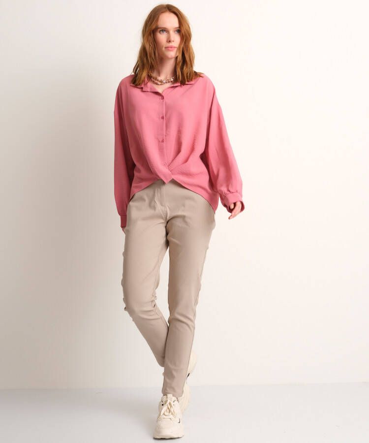 terStal Dames uni blouse wikkelknoop roze in maat