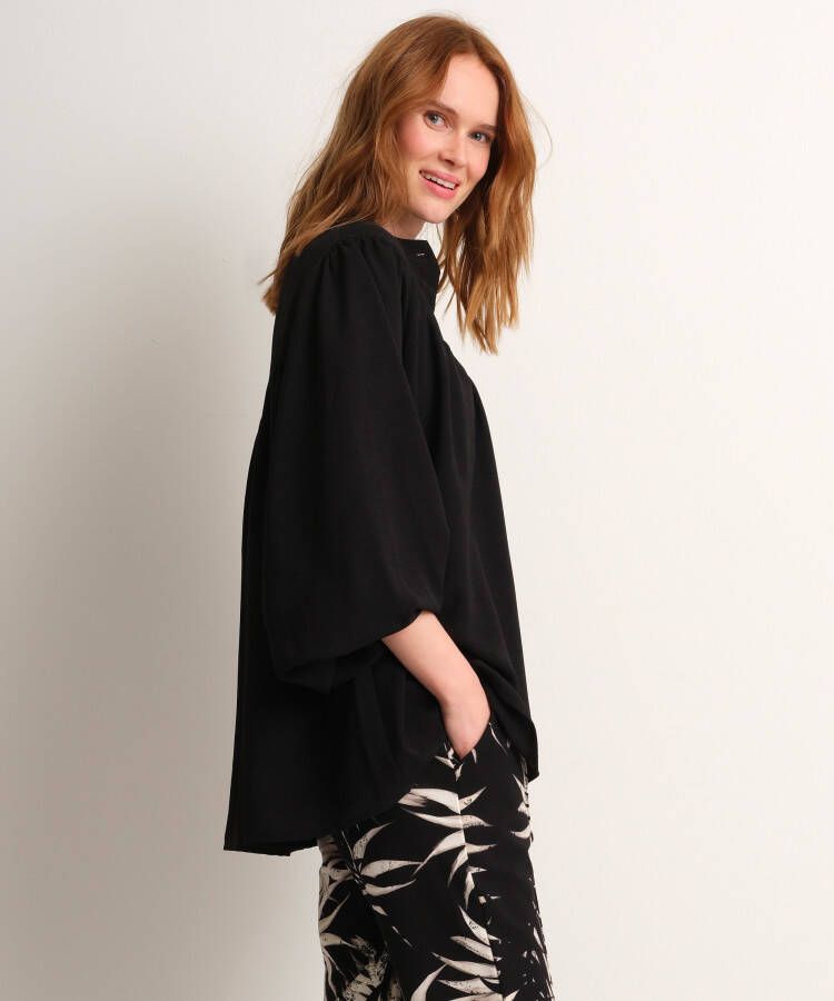 terStal Dames wijde blouse pofmouw zwart in maat