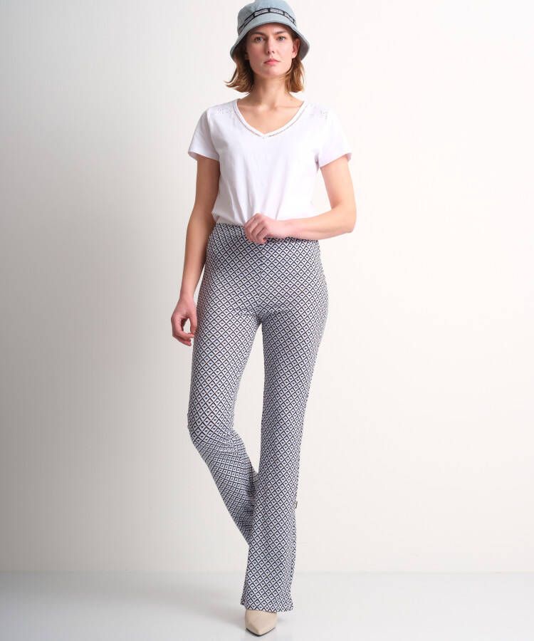 terStal Dames zachte flared broek grafisch blauw in maat