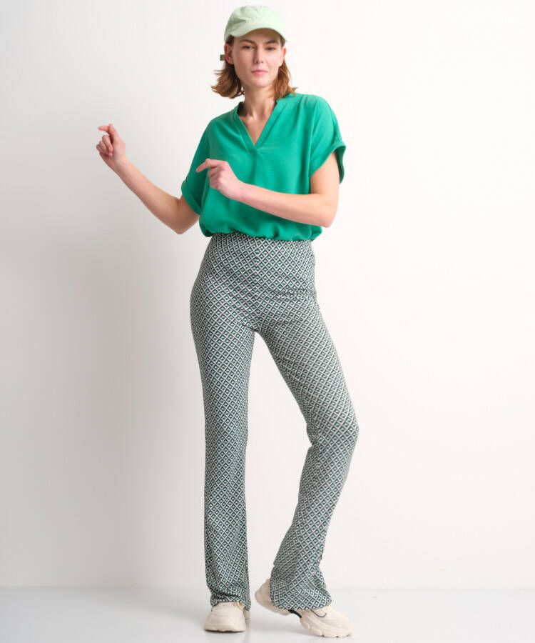 terStal Dames zachte flared broek grafisch groen in maat