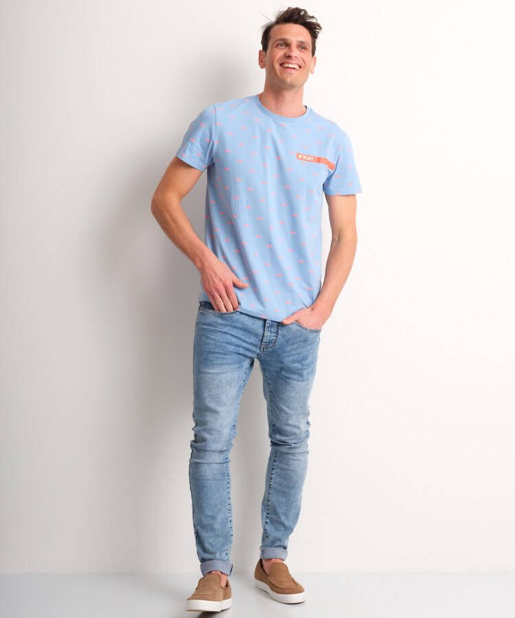 terStal Heren jersey t-shirt met print blauw in maat