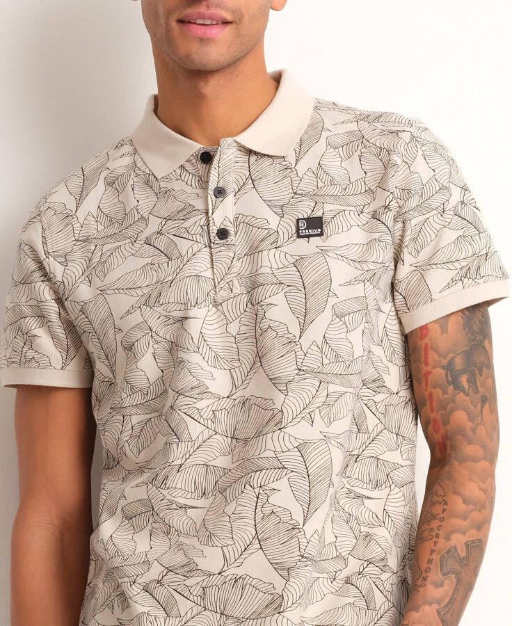 terStal Heren pique polo bladerprint beige in maat