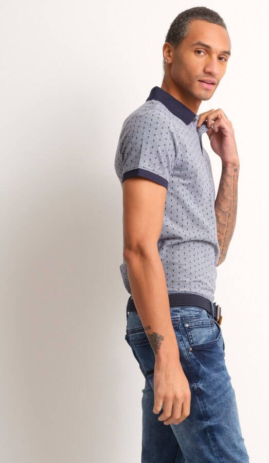 terStal Heren pique polo met print blauw in maat