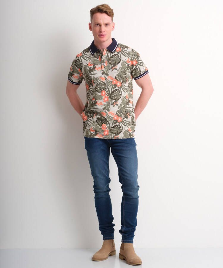 terStal Heren pique polo tropische print beige in maat