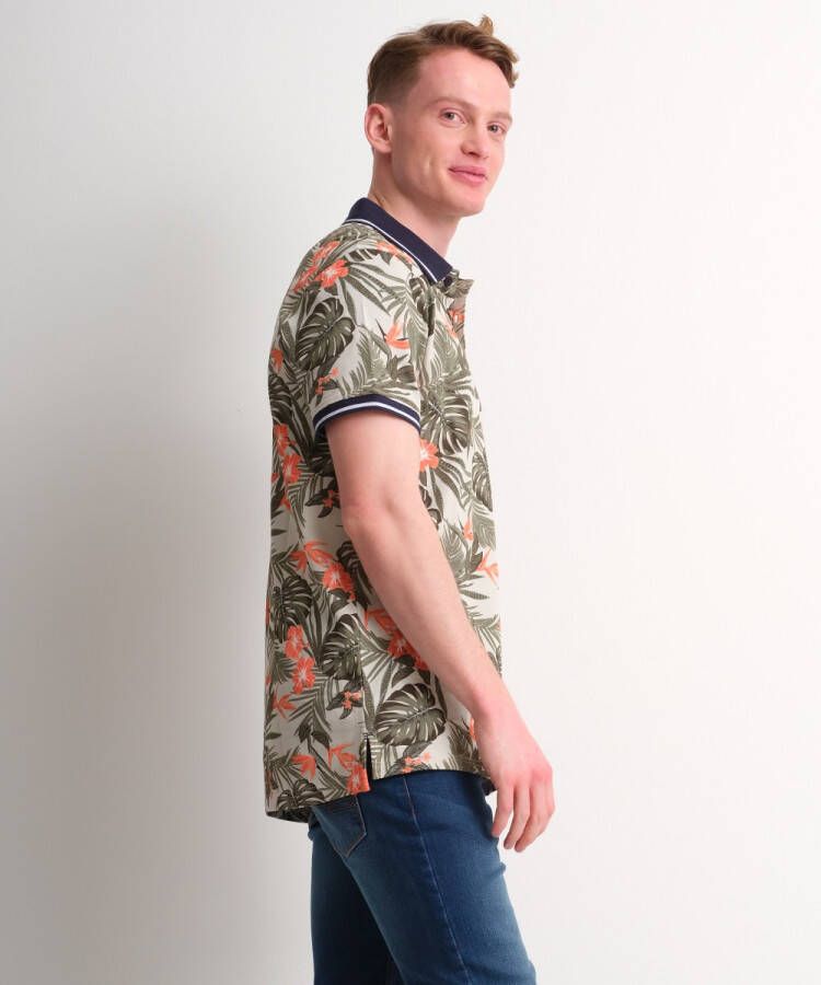 terStal Heren pique polo tropische print beige in maat