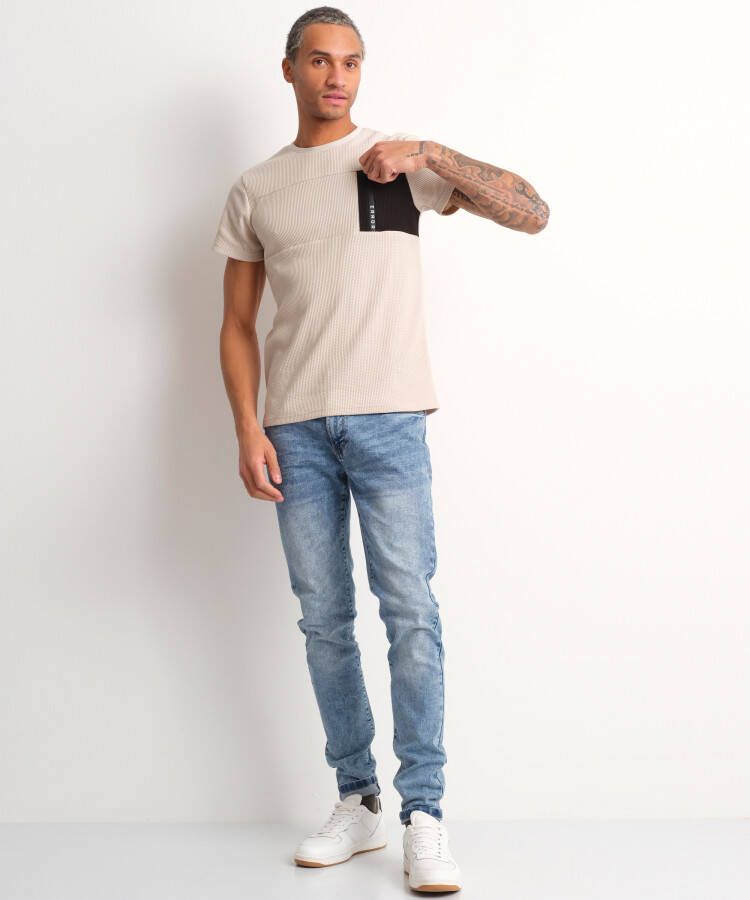 terStal Heren pique t-shirt wafelpatroon beige in maat