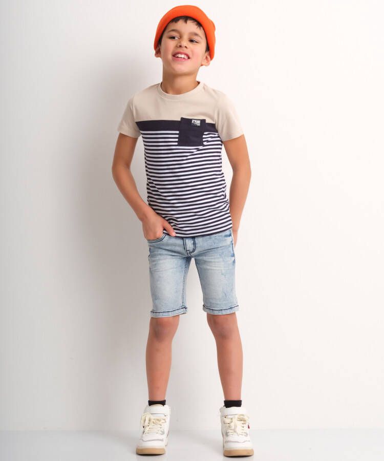 terStal Jongens t-shirt borstzakje gestreept beige in maat