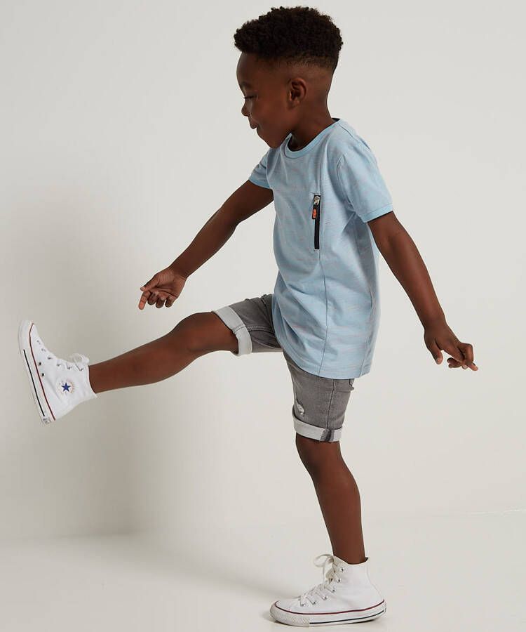 terStal Jongens tweetoon t-shirt met rits blauw in maat
