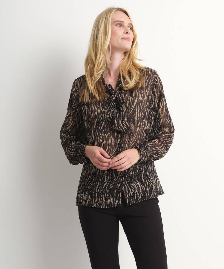 TerStal Chiffon blouse met strikkraag zwart in maat