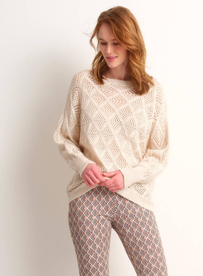 TerStal Dames ajour gebreide trui beige in maat