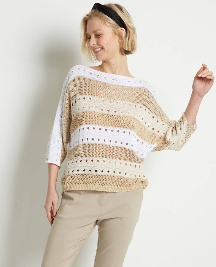 TerStal Dames ajour trui met glitters beige in maat