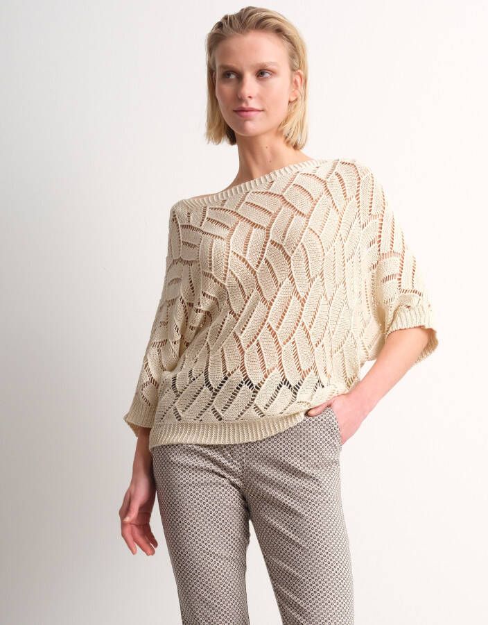 TerStal Dames ajour trui vleermuismouw beige in maat