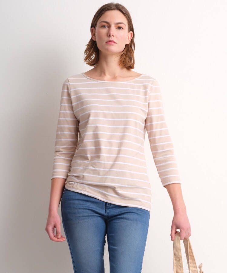TerStal Dames basic top gestreept beige in maat