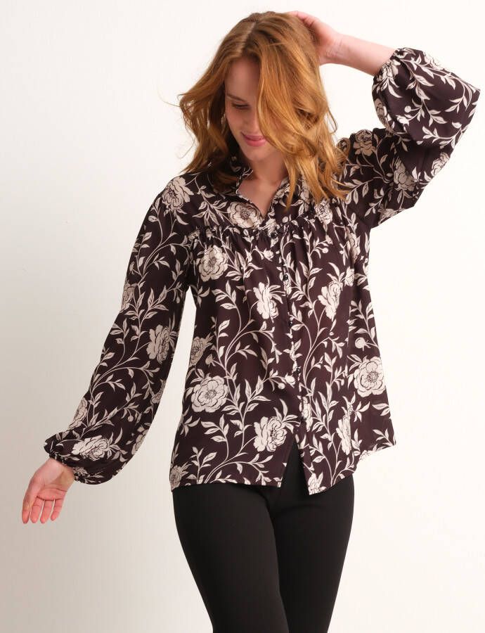 TerStal Dames blouse all-over bloemenprint zwart in maat