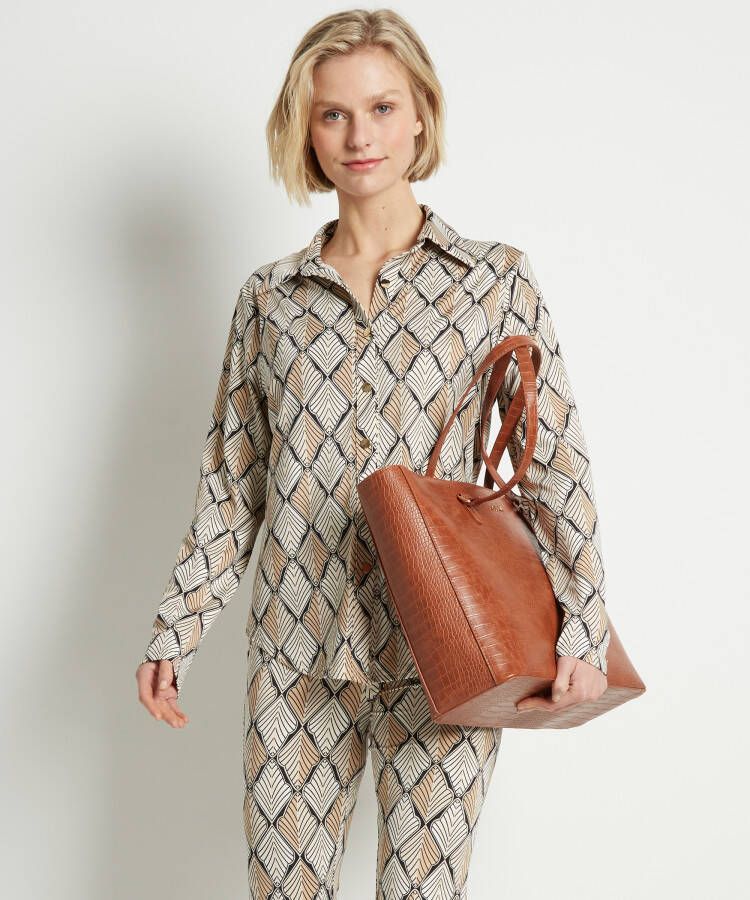TerStal Dames blouse all-over ruitjes beige in maat