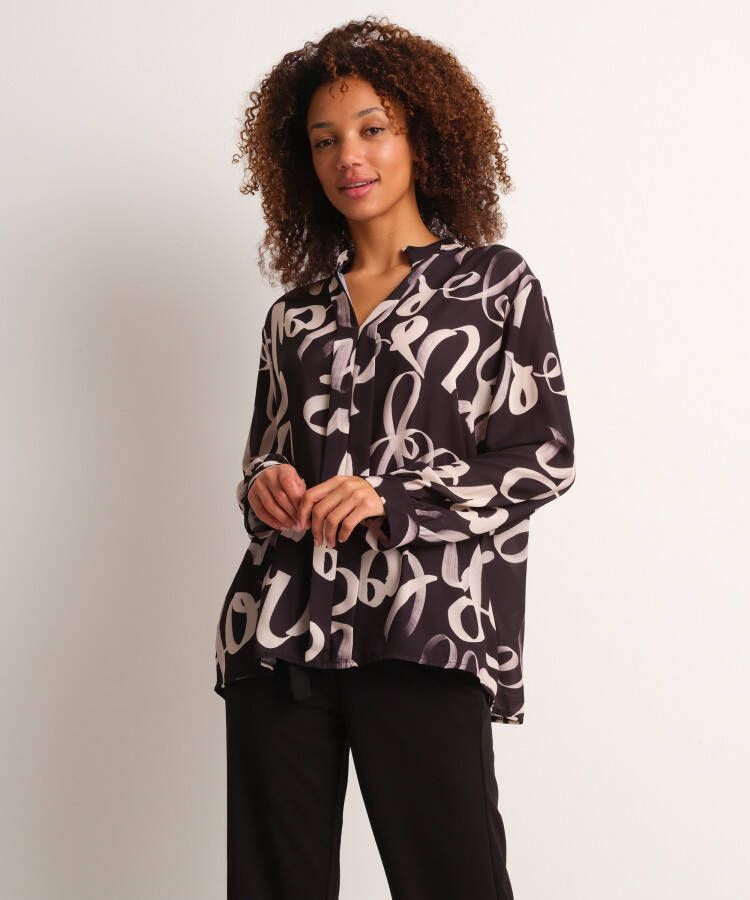 TerStal Dames blouse all-over tekstprint zwart in maat