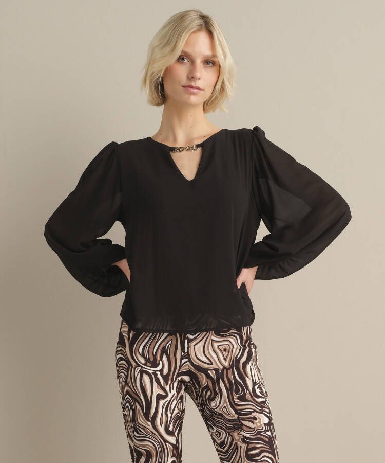 TerStal Dames Blouse met fancy V-hals zwart in maat