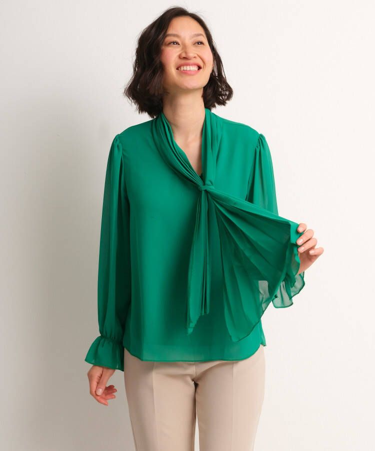 TerStal Dames blouse met plissé sjaal groen in maat