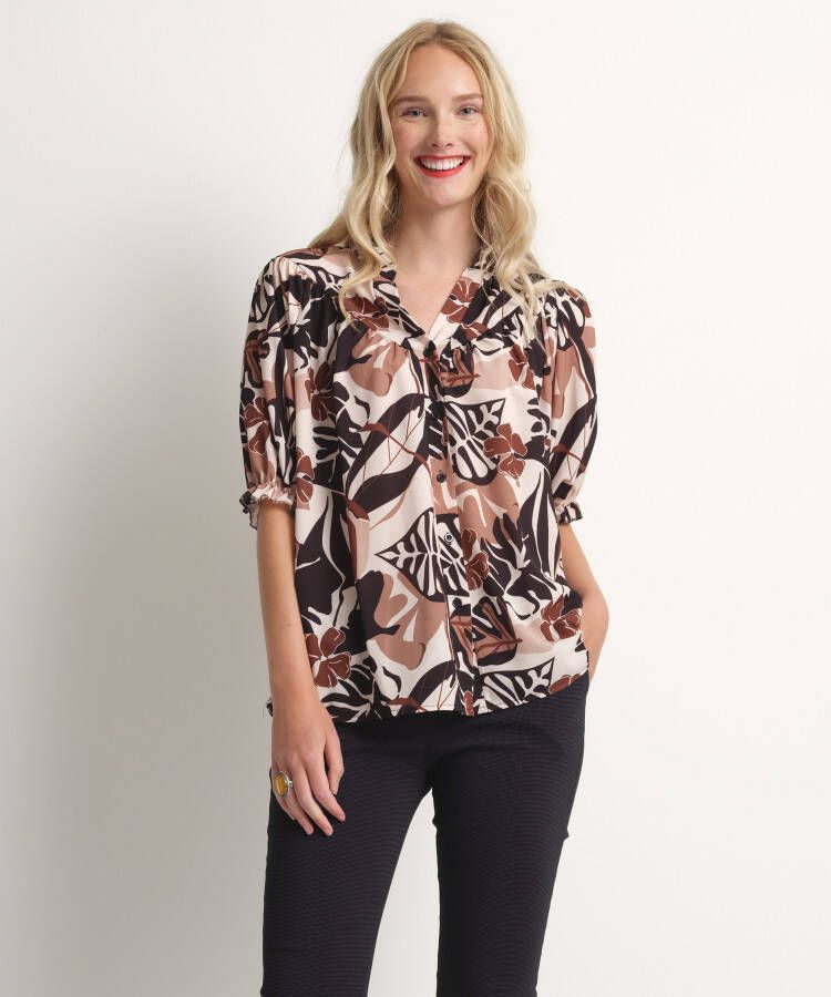 TerStal Dames Blouse met pofmouwen bruin in maat