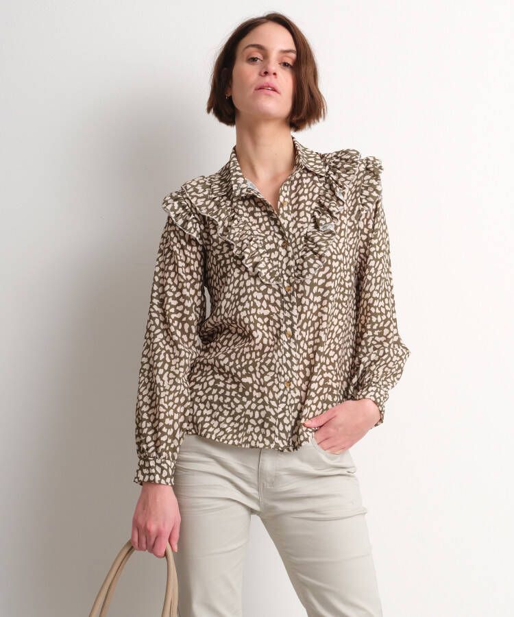 TerStal Dames blouse met ruche v-design groen in maat